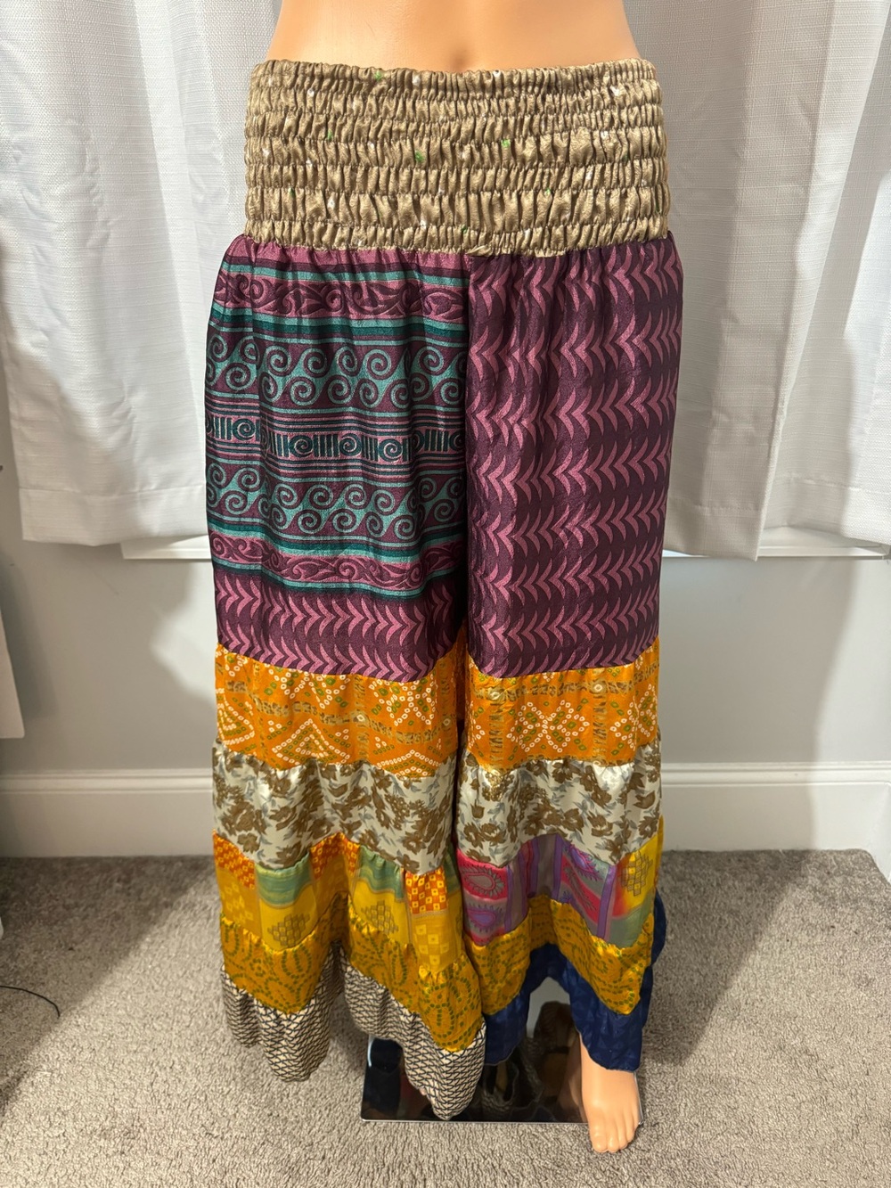 Cool POL size One Size multi color patchwork wide leg pull on pants new